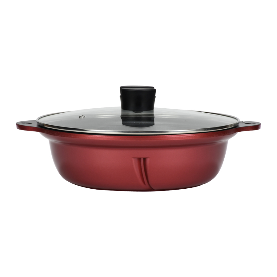 マルチテイスト IH対応ガラス蓋付二食鍋26cm(紅玉色) HB-4013